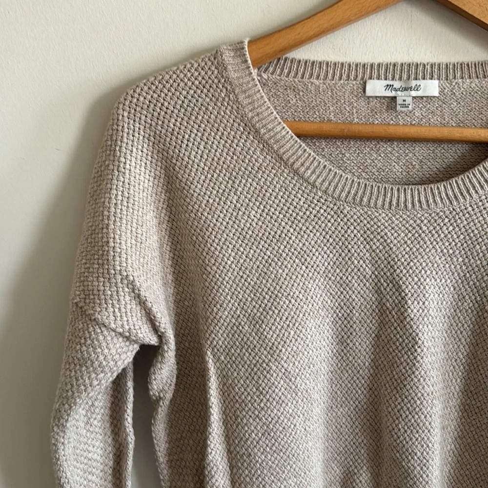 Madewell beige tan Hi-Lo Sweater Textured L/S Crew Knit Sweater Top size M